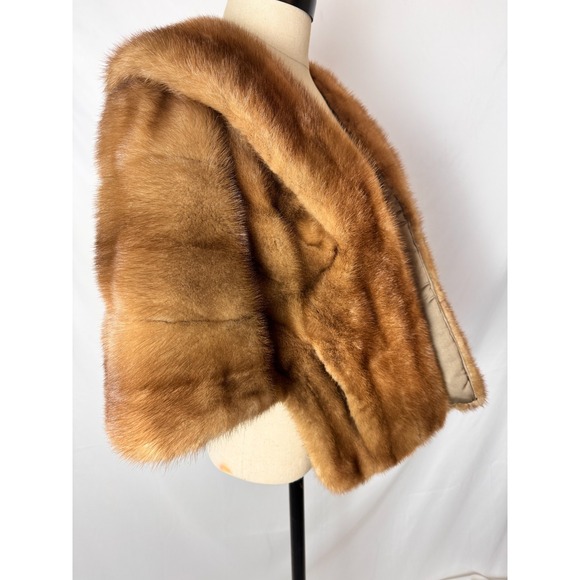 Vintage 1960's Jordan Marsh of Florida Real Mink Fur Shawl Pockets Silk Lining - Picture 5 of 16